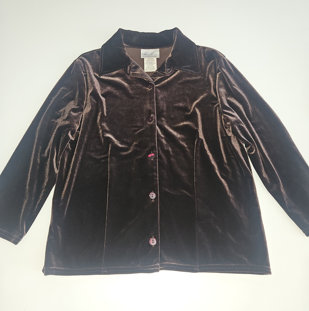 Kathie Lee Collection Dark Brown Velvety Button-Front Jacket
